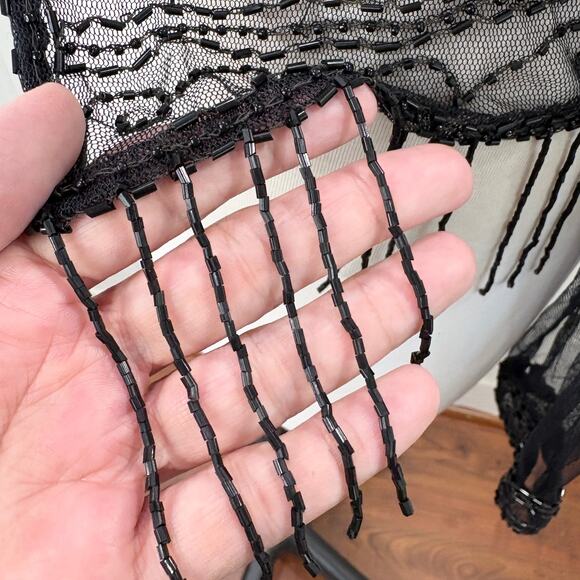 Beaded Fringe Mesh Cardigan Sheer Boho Whimsigoth Goth Witchy Party Cocktail - Picture 12 of 14